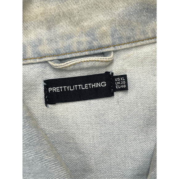 Women’s Prettylittlething Denim Distressed Jean Jacket Size XL - Picture 5 of 10